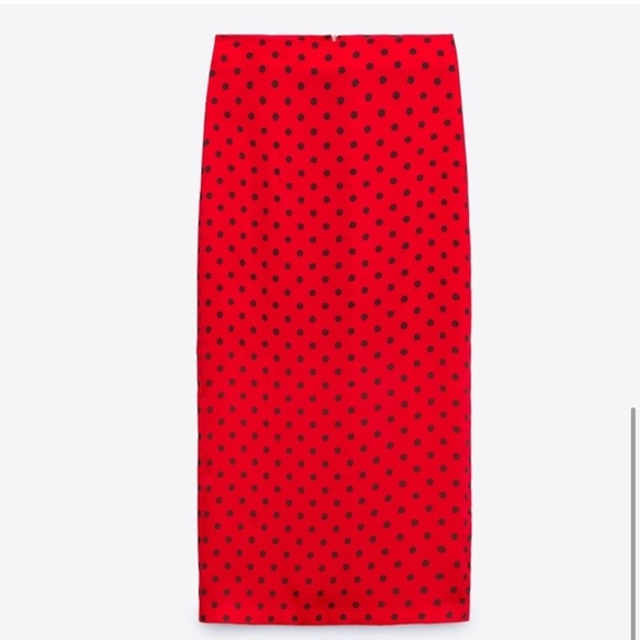 ZARA POLKA DOT SKIRT BLACK RED - Picture 6 of 9